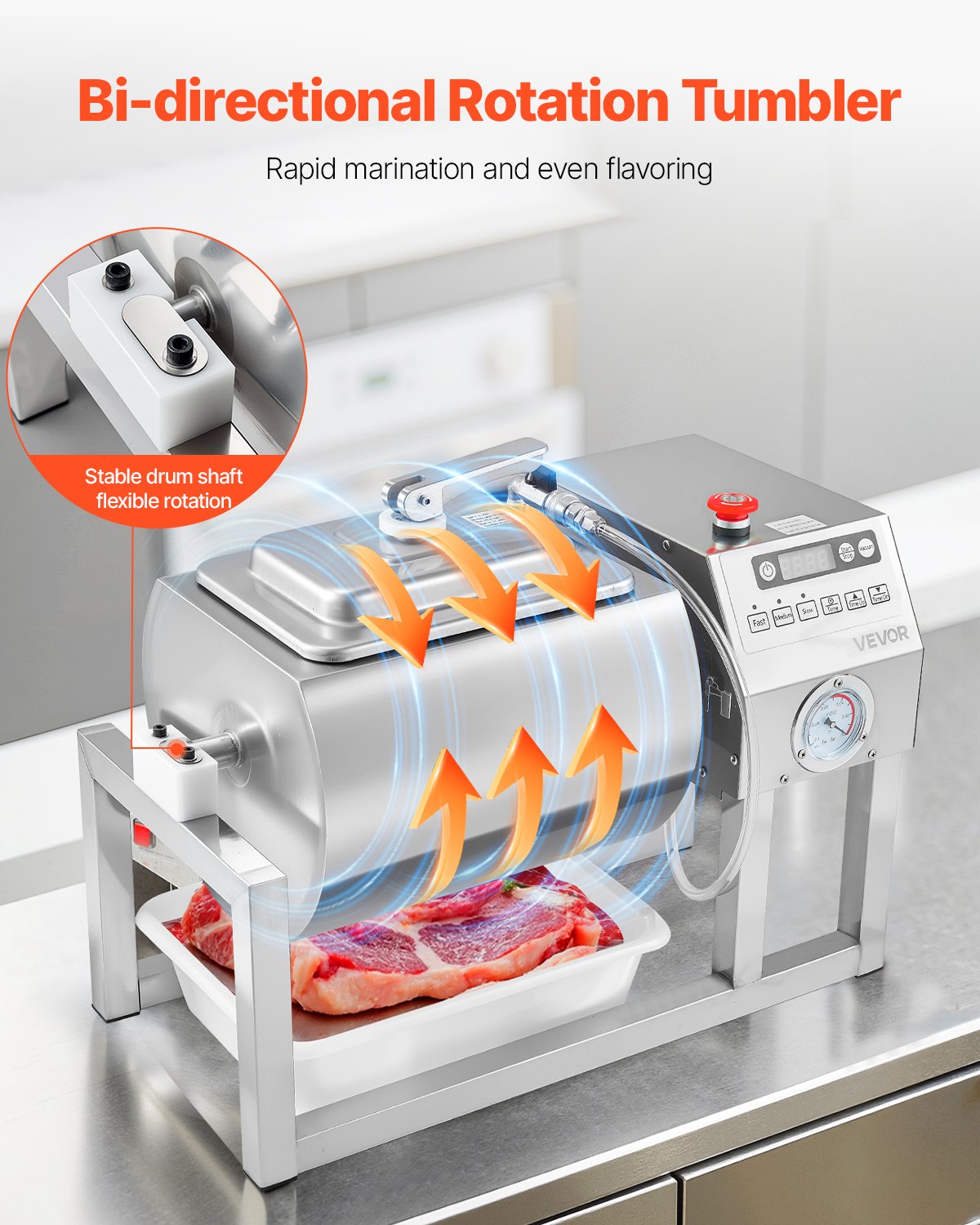 20L Vacuum Meat Tumbler Marinator Machine for Chicken Steak Fish Commercial Use - Silver
