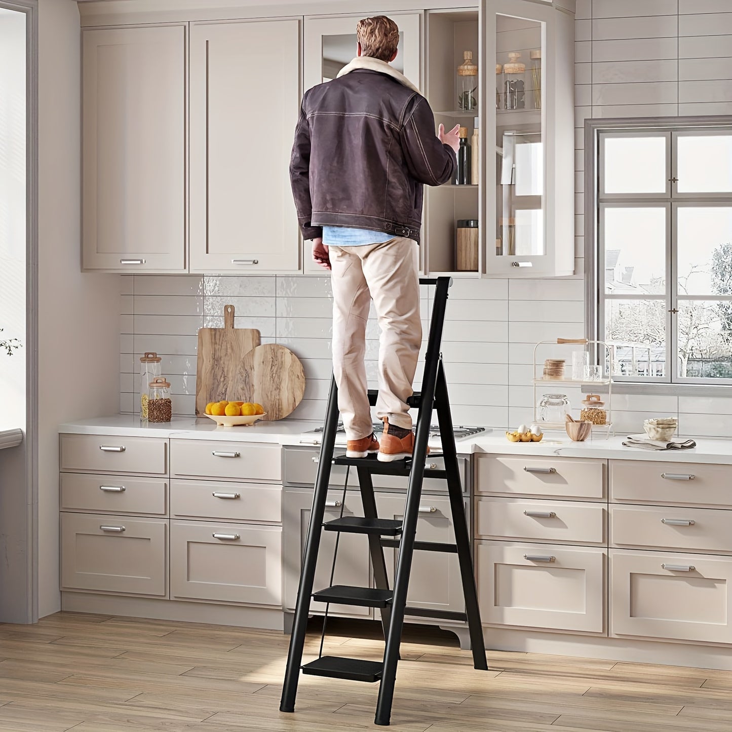 5-step Ladder Folding Step Stool, With Anti Slip Wide Pedals,