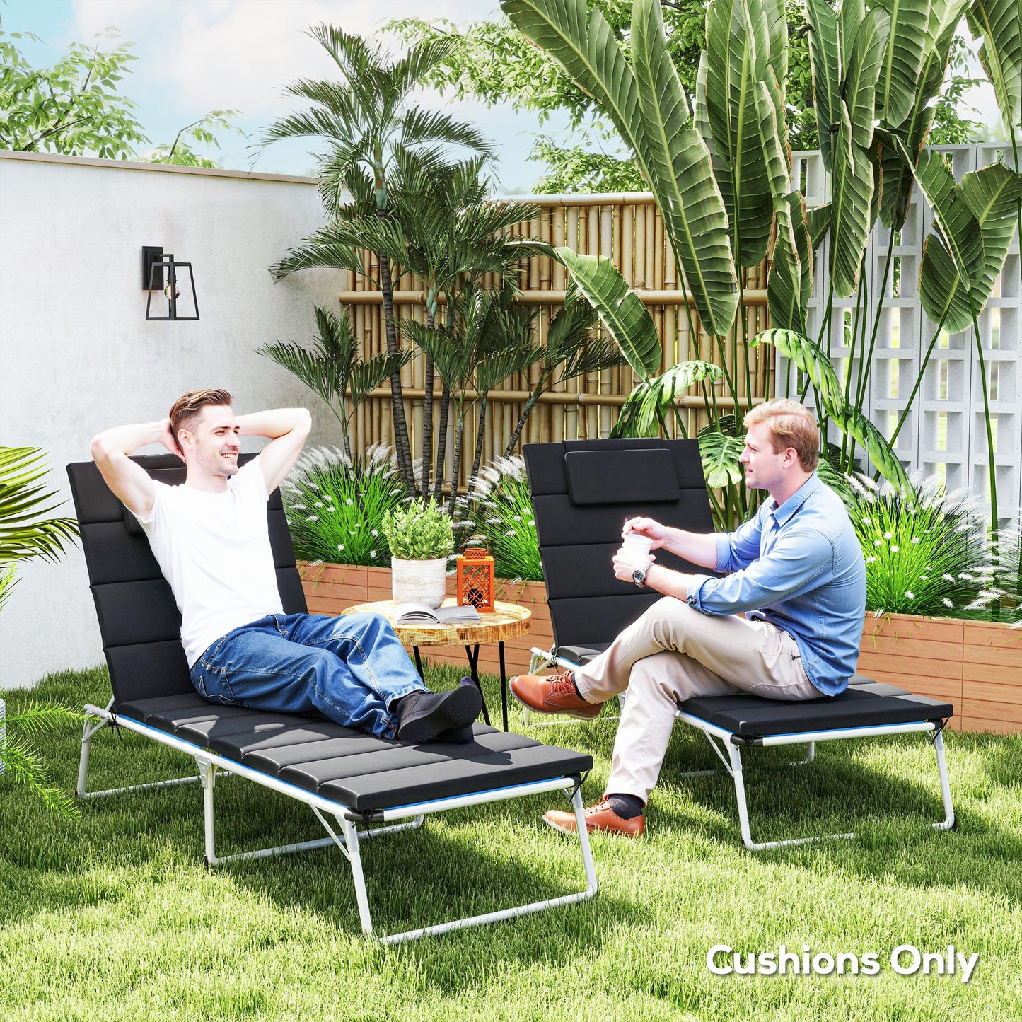 Outdoor Chaise Lounge Cushion Set of 2 – UPF50+ Black, 80" x 26"