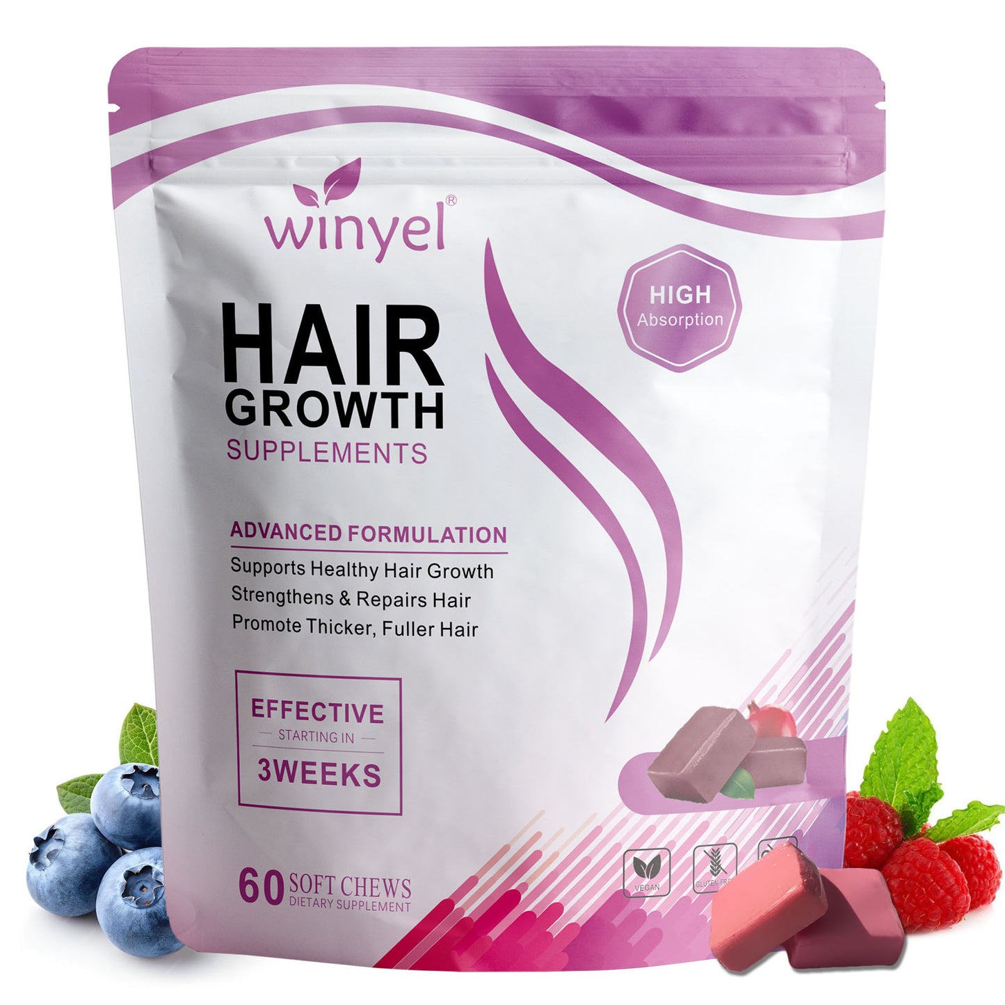 Hair Growth Soft Chews with Biotin for Thicker Fuller Hair - Mixed Berry