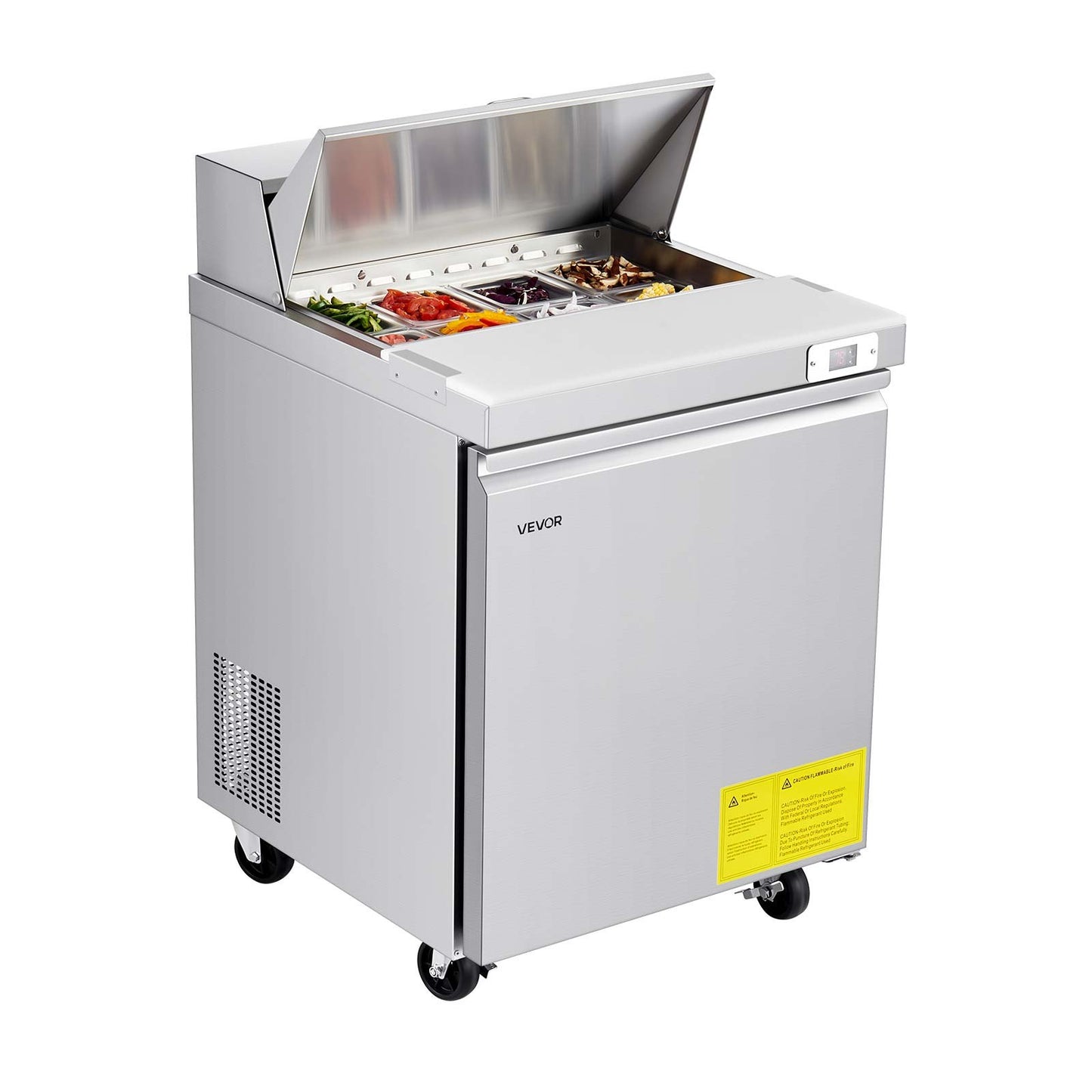 Commercial Stainless Steel Sandwich Prep Worktable with Refrigeration - 7.1 Cu Ft