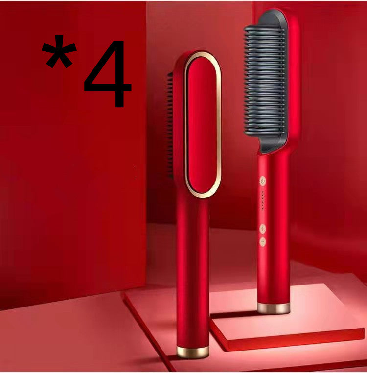 2-in-1 Hair Straightener Curling Iron Hot Comb with Negative Ions - Multi-Functional Electric Hair Styling Brush