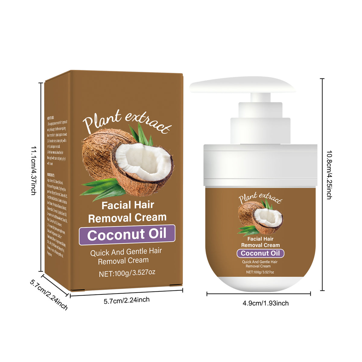 Coconut Oil Facial Hair Removal Cream - Gentle & Non-Irritating 100ml