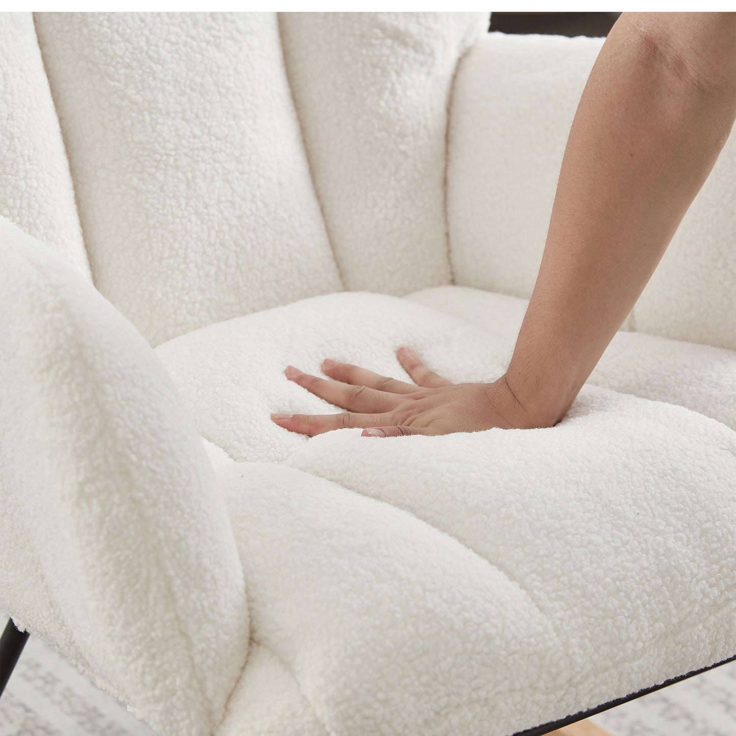 Ivory Upholstered Teddy Fabric Rocking Chair - Ergonomic Design