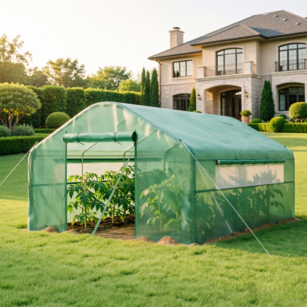 Outdoor Greenhouse with Large Windows - Spacious Tunnel Design