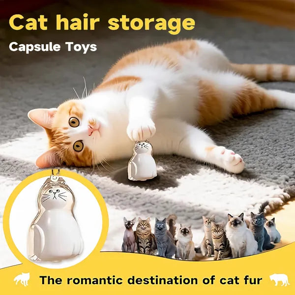 Pet Memorial Pendant Set - Cat Fur Keepsake Keychain & Necklace