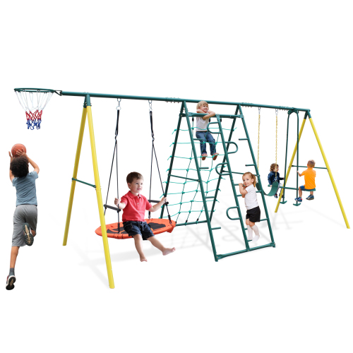 Metal Swing Set for Kids with Safety Belt - Multicolor