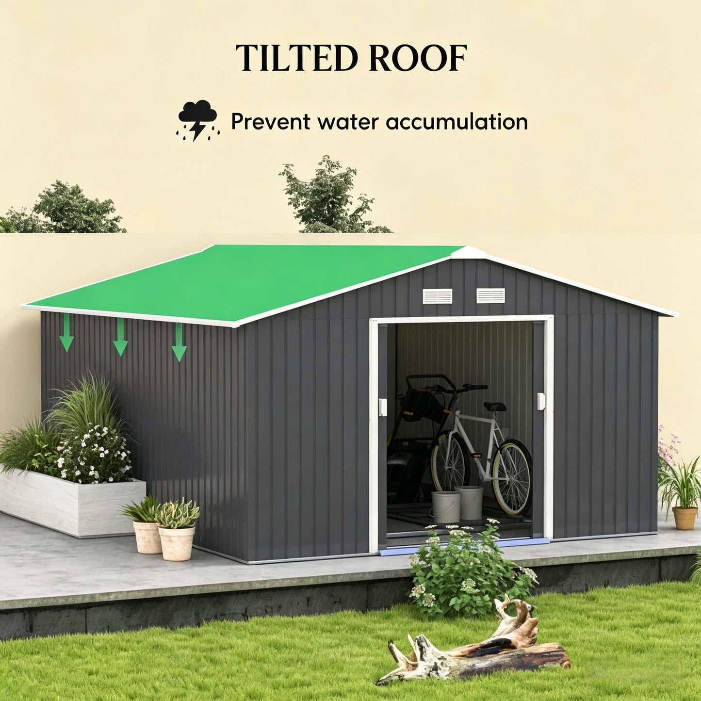 Spacious Garden Storage Shed - Dark Gray Metal Outdoor Shed
