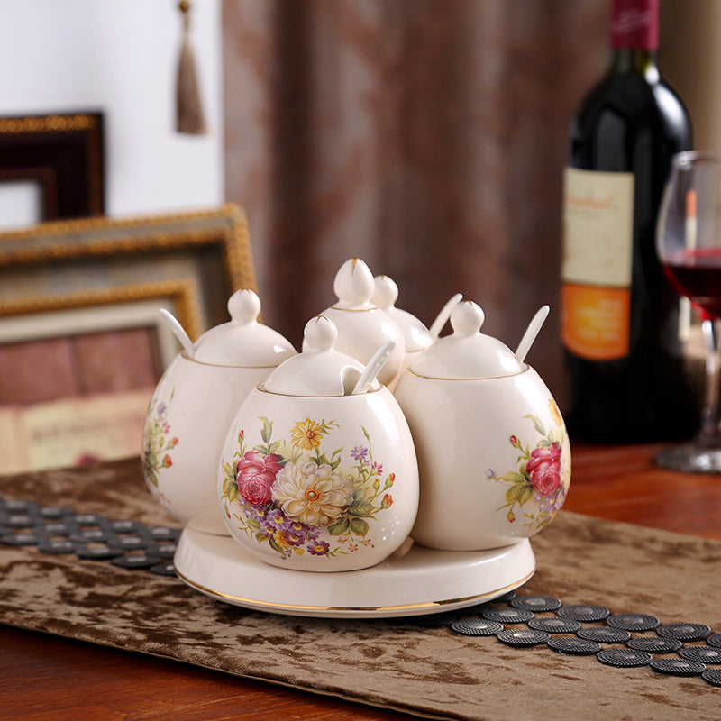 Ceramic Kitchen Storage Jar Set - Food Seasoning & Spice Containers