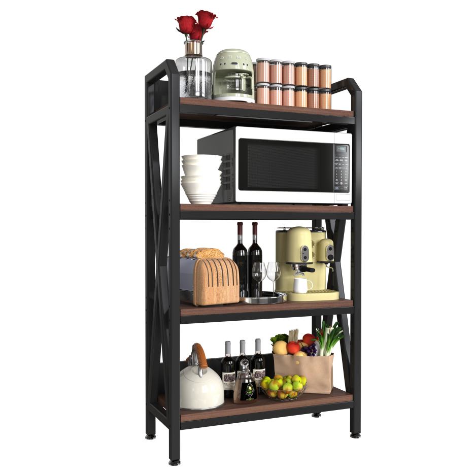 56.3'' Metal and Wooden Bakers Rack - 4-Level Kitchen Storage