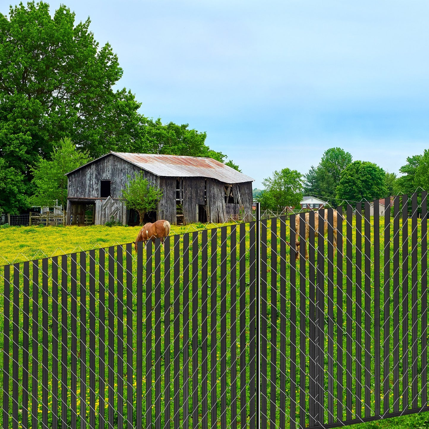 Black Chain Link Fence Privacy Slats for 6Ft High Fences Locking Bottom