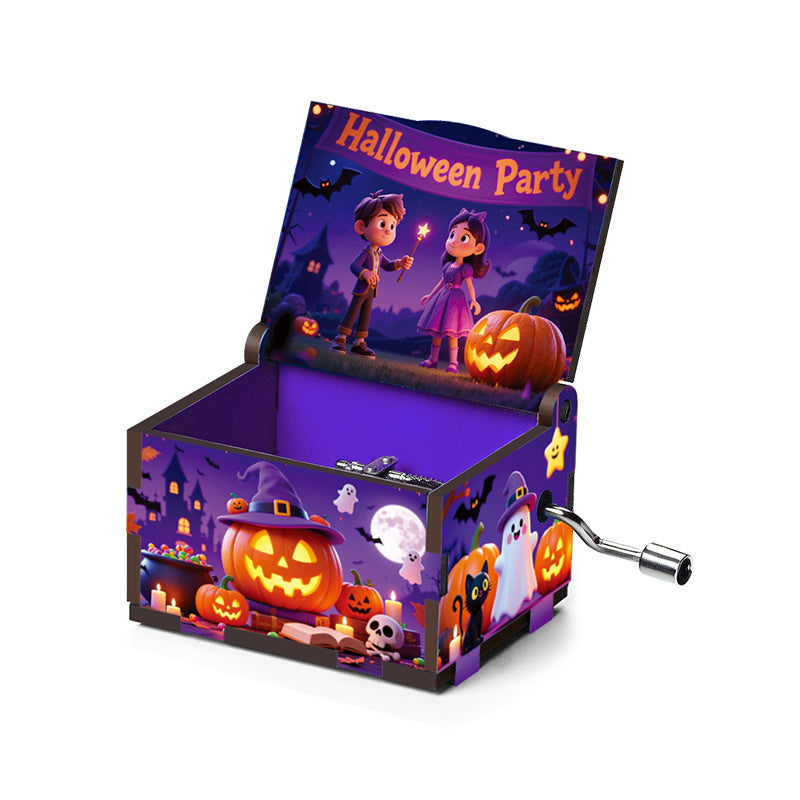 Halloween Wooden Music Box with Spooky Style - Holiday Gift Decor