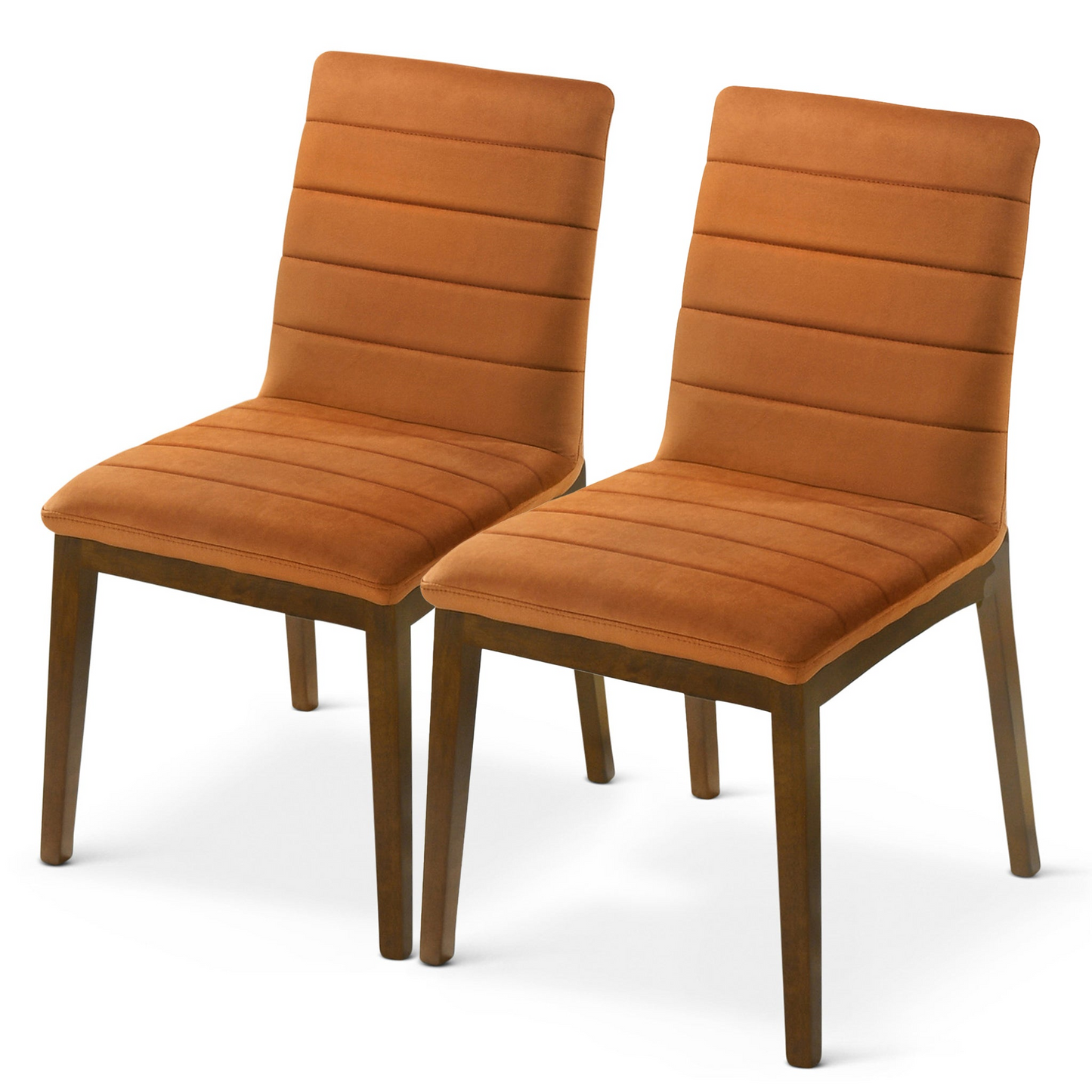 Ines Mid-Century Modern Burnt Orange Velvet Dining Chair Set With