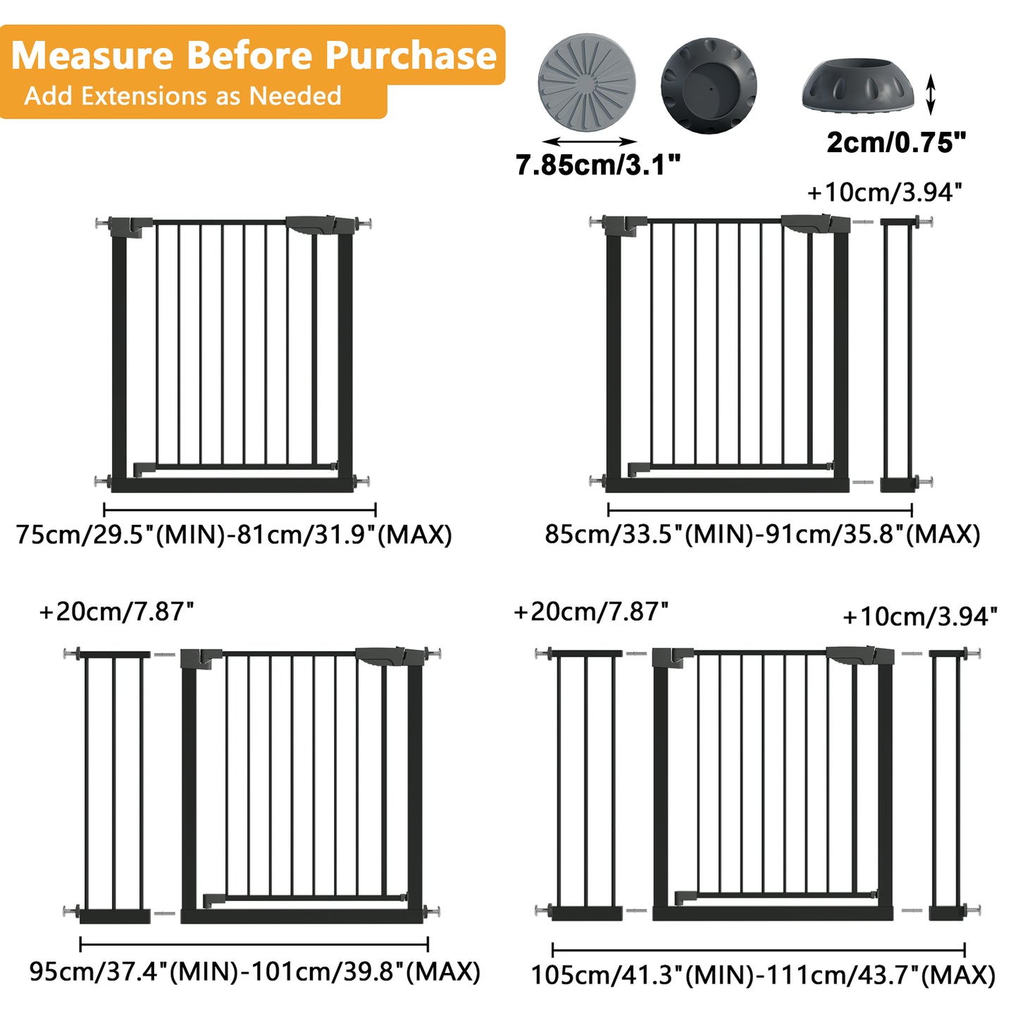 Pressure Mounted Baby Gate with Walk-Through Design - Black