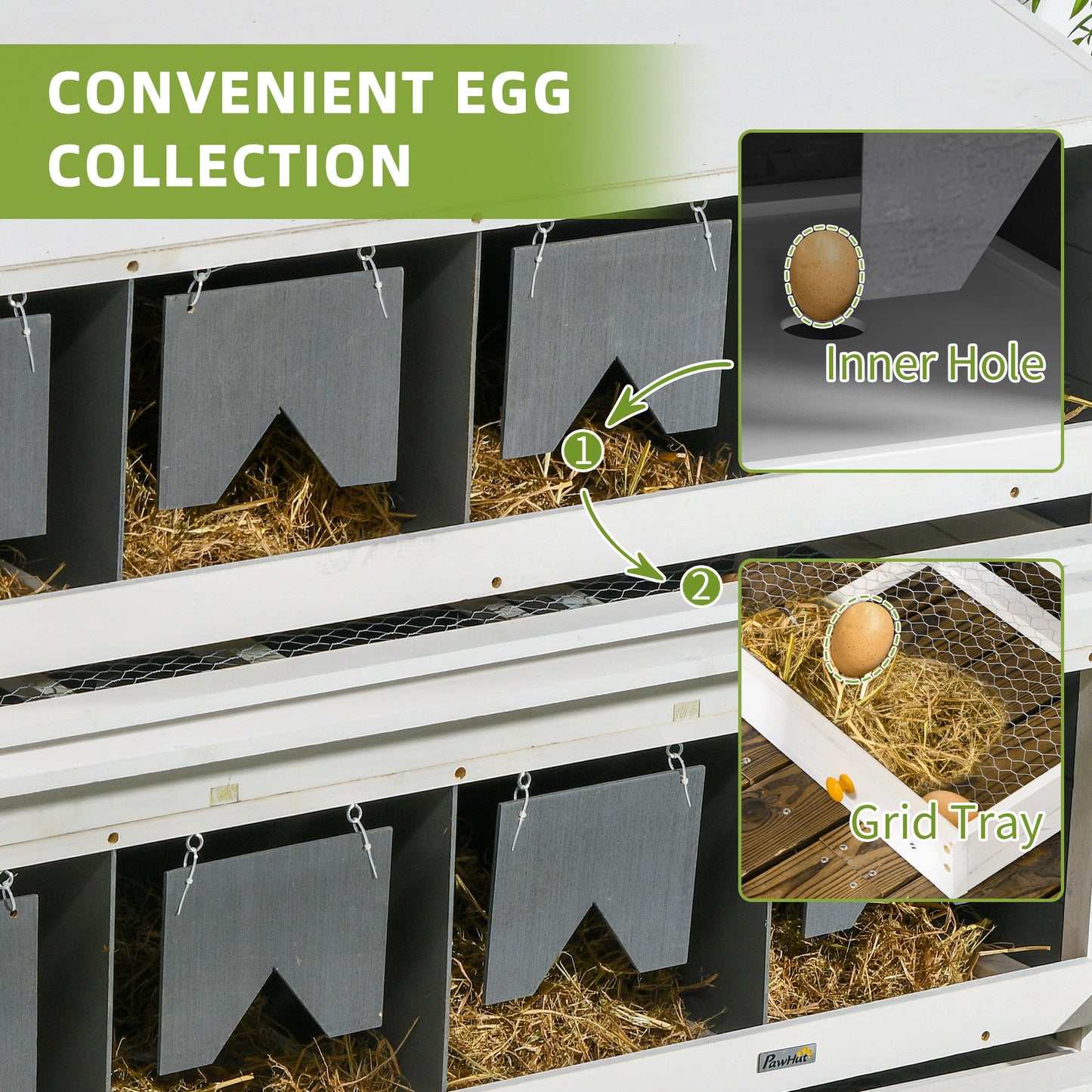 Wooden Chicken Nesting Box with 8 Compartments for Coop Egg Laying - Grey/White