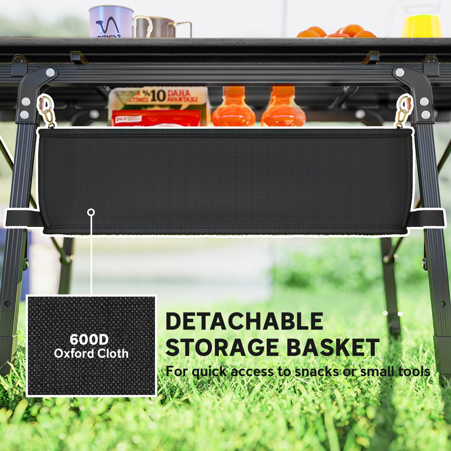 Portable Folding Camping Table with Storage Bag - Black