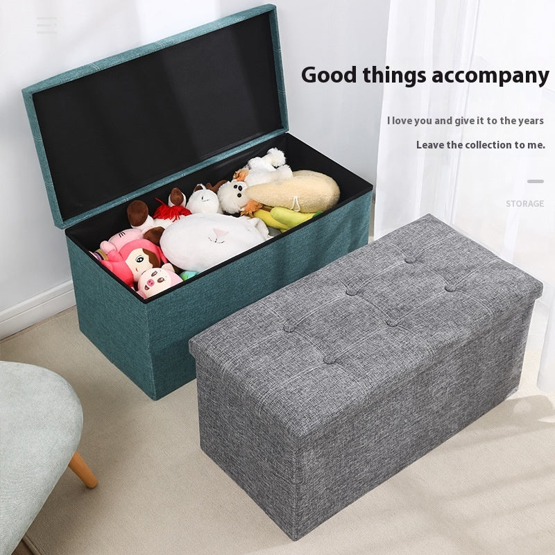 Foldable Shoe Storage Bench with Cotton Linen Upholstery - Multi-Color