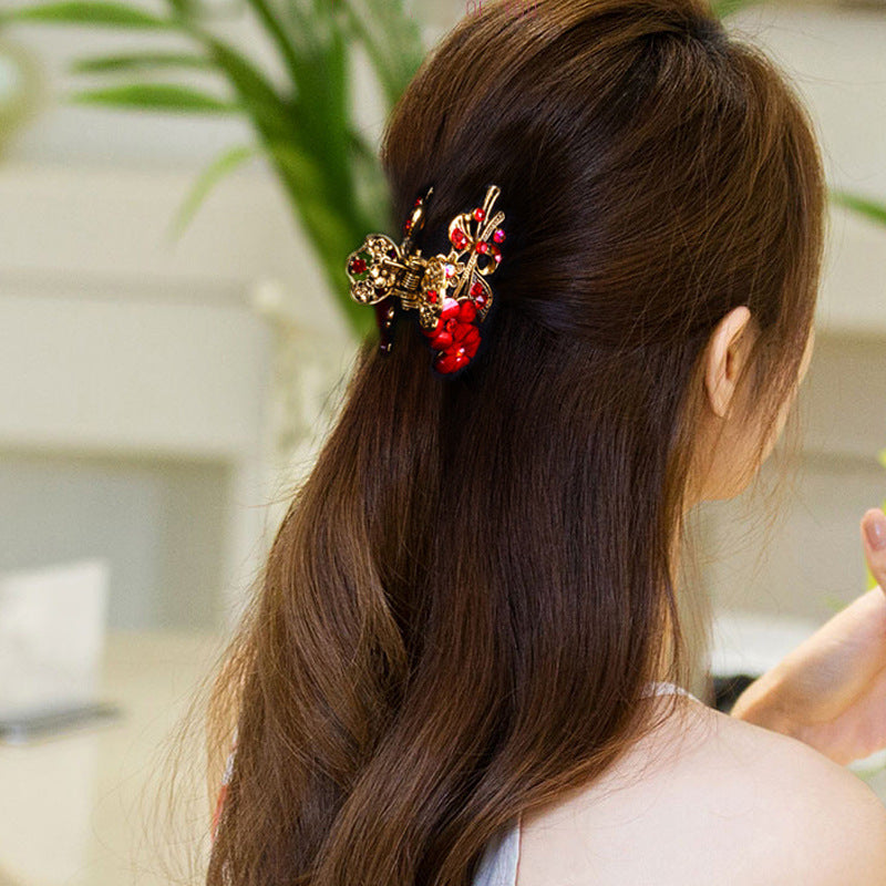 Ponytail Grab Clip Hair Pin Alloy Flower Crystal