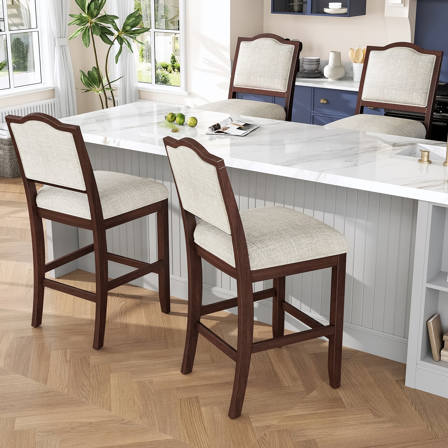 Counter Height Bar Stools Set Of 2 - Rustic Pack With Rubber Wood