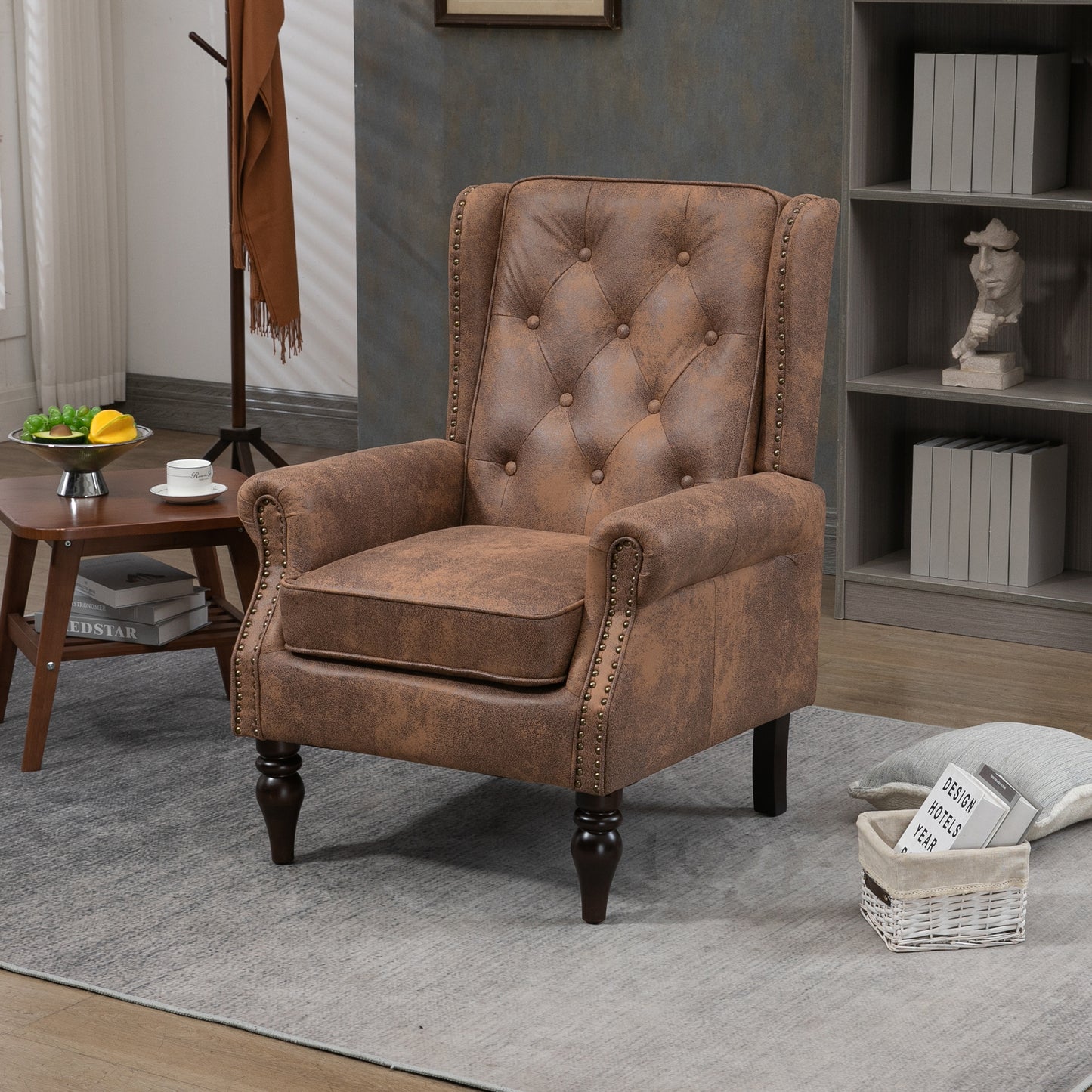 Wood Frame Armchair - Modern Accent Chair in Coffee