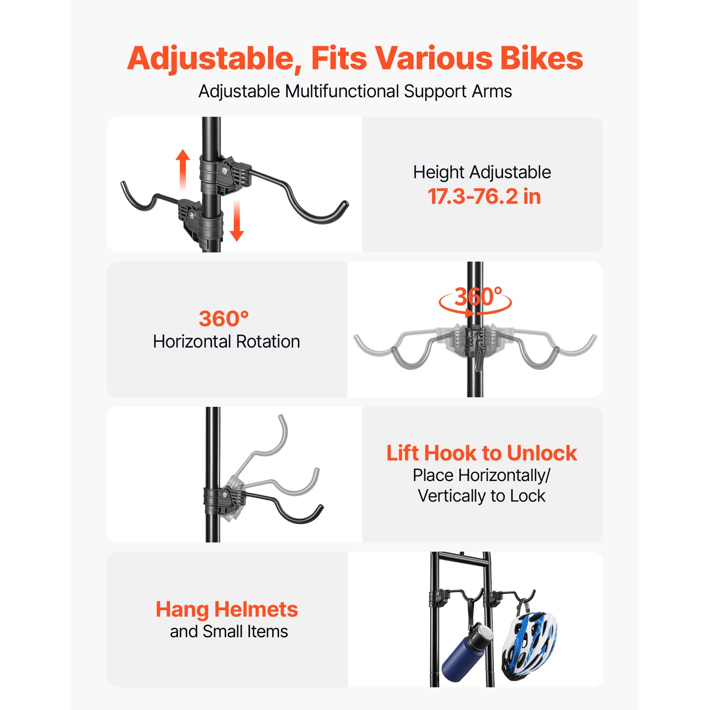 Heavy-Duty Bike Stand for 2 Bikes - Freestanding Vertical Bicycle Storage Rack with Adjustable Hooks, Carbon Steel, Black