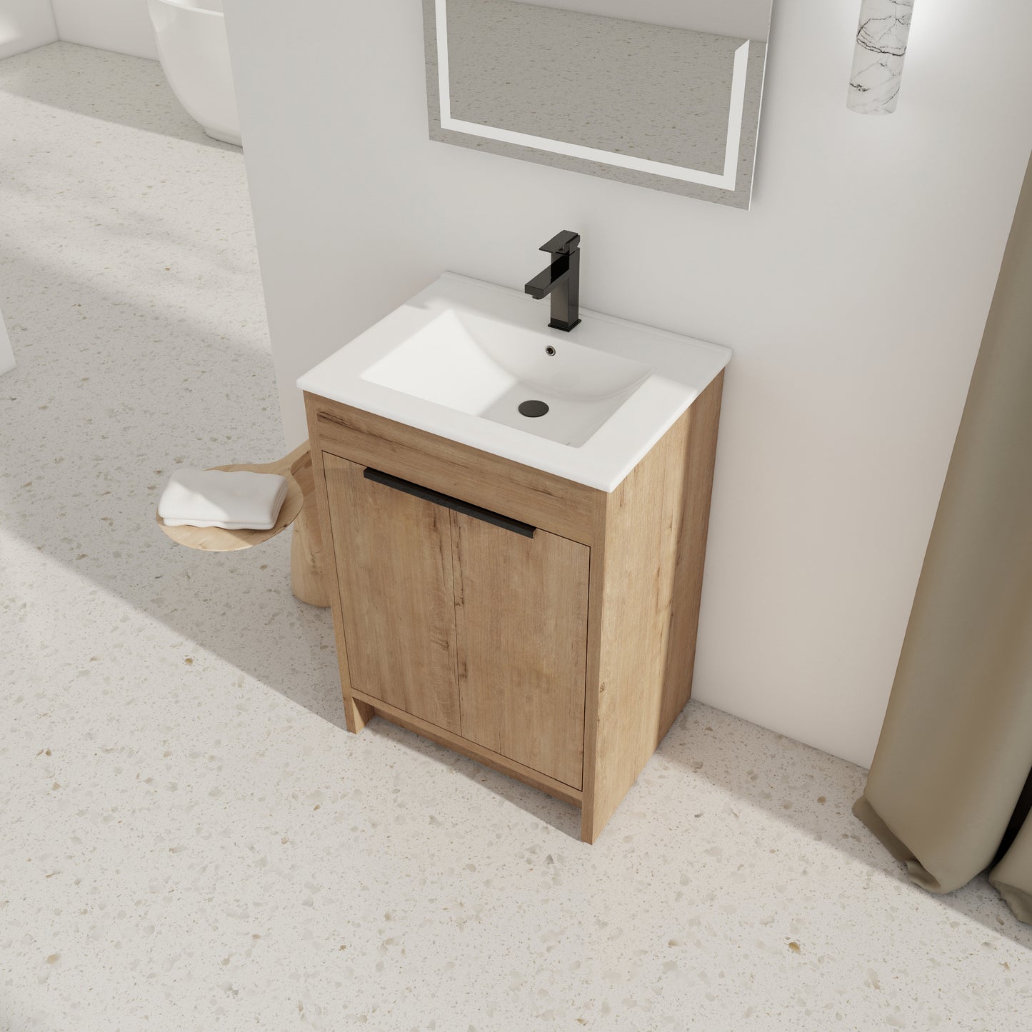 24 Freestanding Bathroom Vanity With White Ceramic Sink & 2