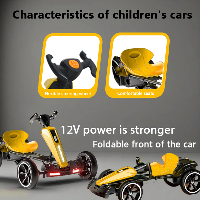 12V Electric Kids Pedal Go Kart with Adjustable Seat - Yellow