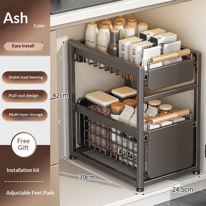 Installation-Free Kitchen Square-Tube Dish Cabinet with Multi-Tier Drawer Storage