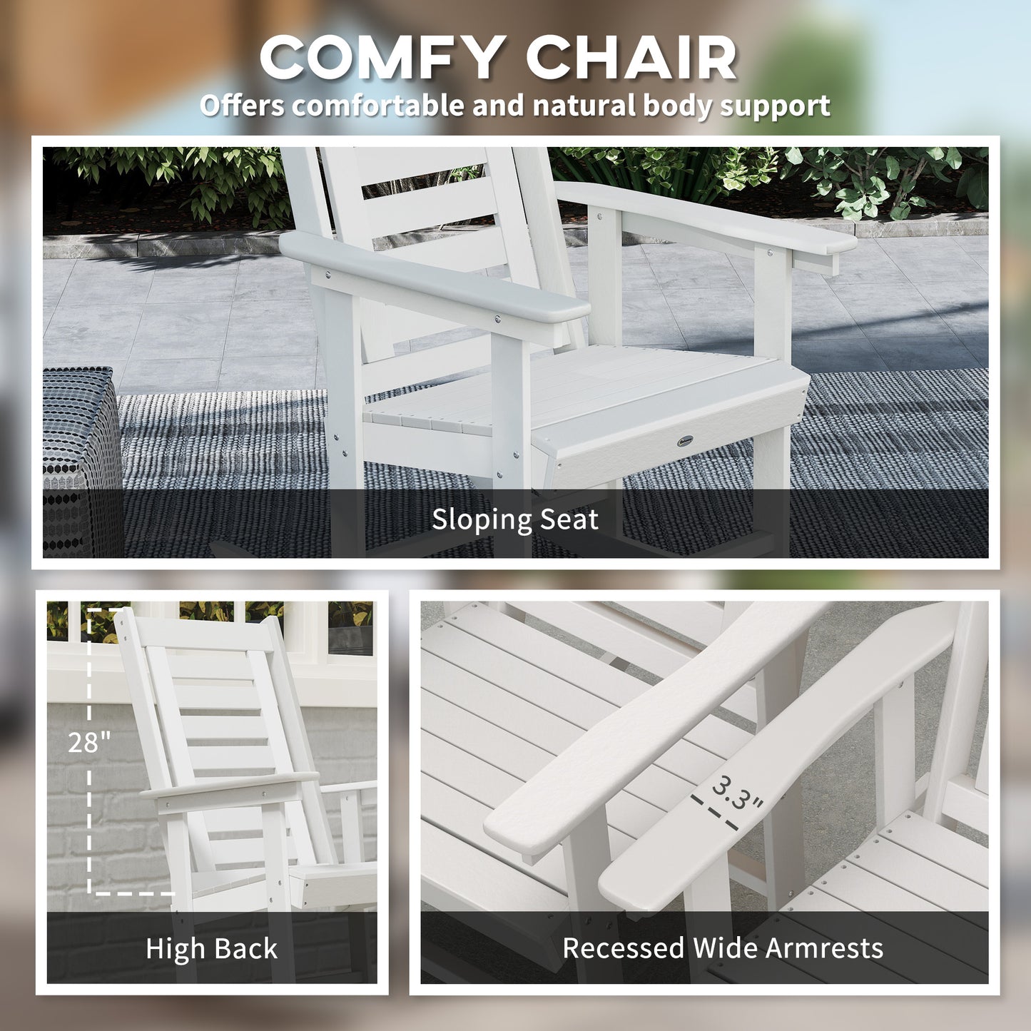 Set of 2 Outdoor Rocking Chairs - HDPE Patio Rockers, White