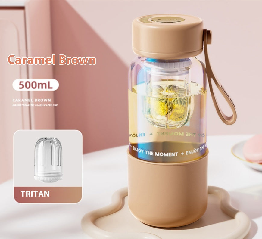 Magnetic Elastic Tea Water Separator Glass Cup with Lid 500mL