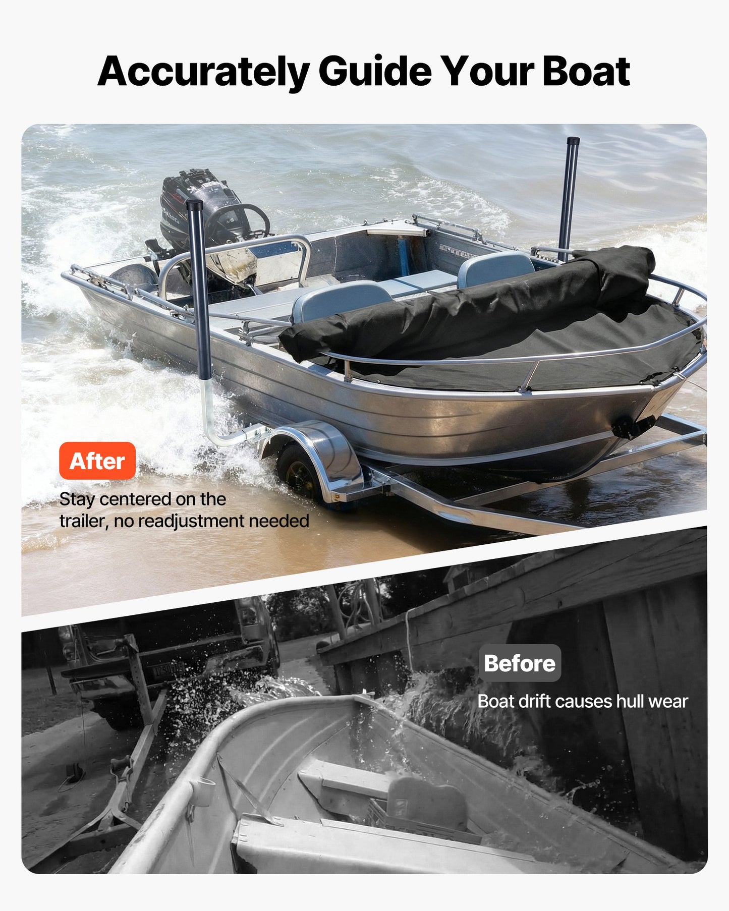 Boat Trailer Guide Poles - Adjustable 40/48 Inch Steel Guide-Ons with PVC Protectors for Ski, Fishing & Sailboats
