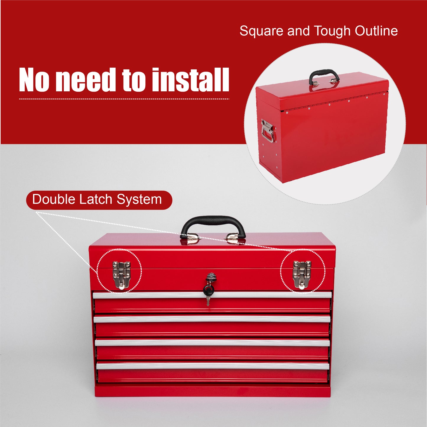 Heavy Duty Metal Tool Box 21-Inch with 4 Drawers, Locking & EVA Liners