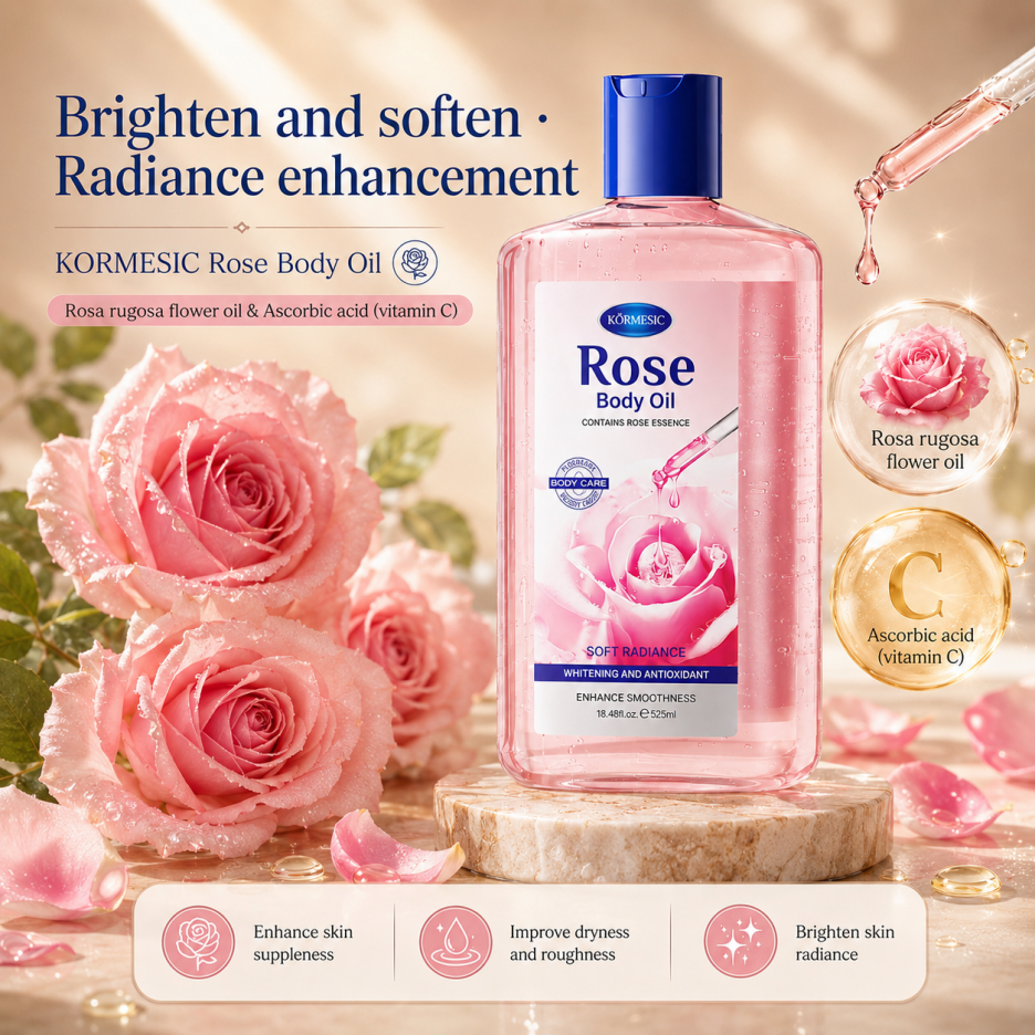 Body Oil with Rose, Coconut & Cocoa - 525ml Natural Moisturizer