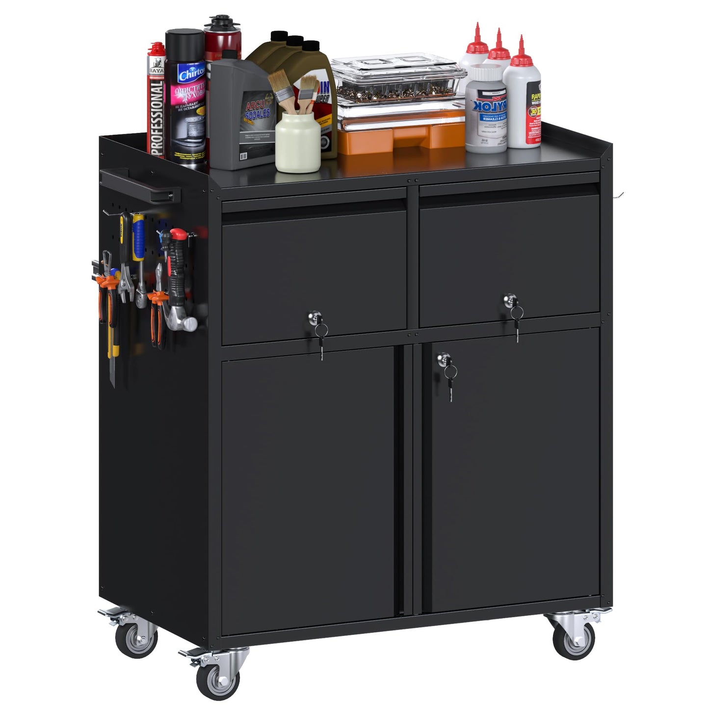 Aobabo Rolling Metal Storage Cabinet With Wheels, Heavy Duty Steel