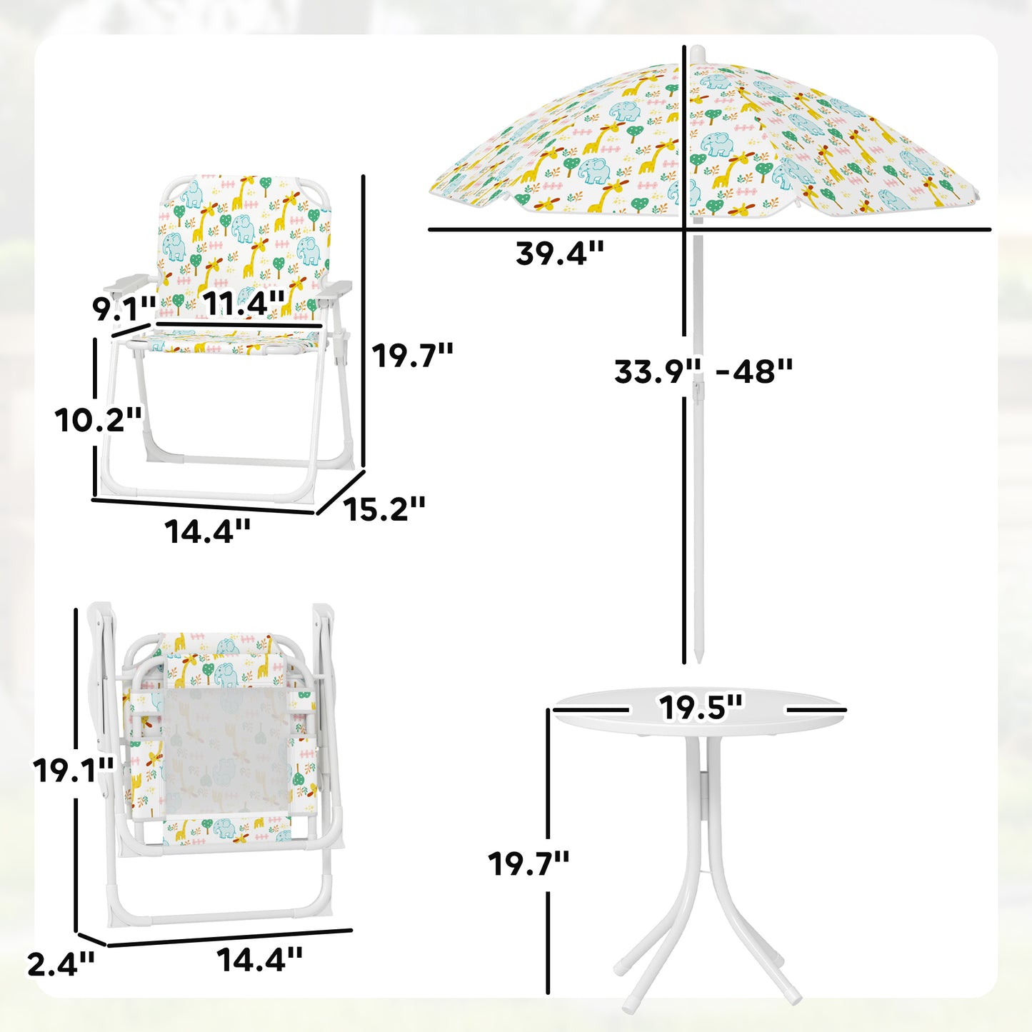 Kids Picnic Table and Chair Set with Removable Umbrella - White