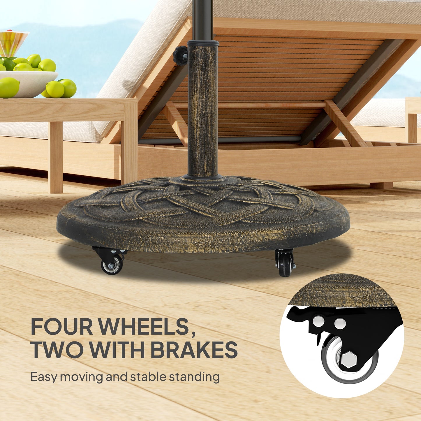 Heavy Duty Patio Umbrella Base with Wheels - Bronze