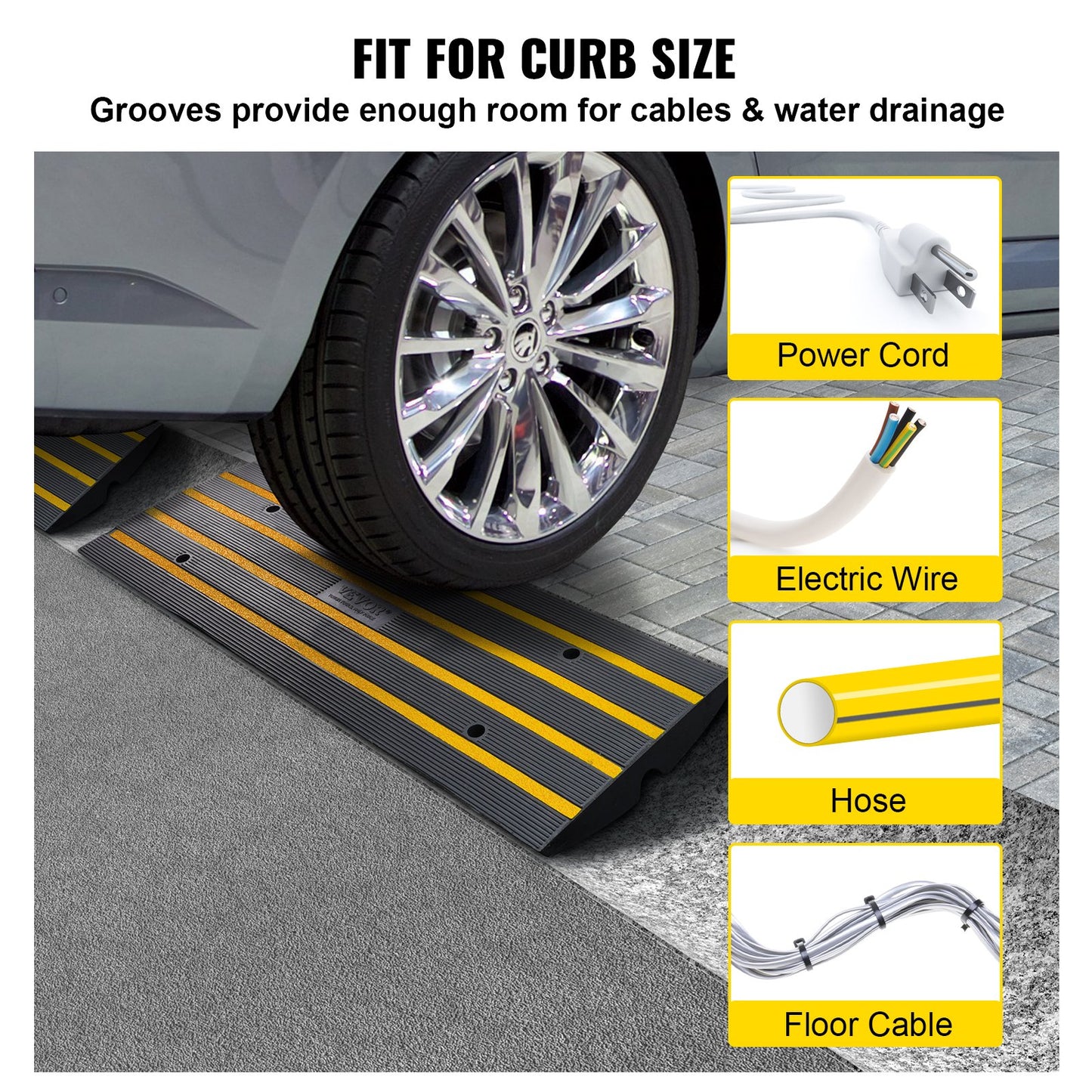 Heavy Duty Rubber Curb Ramp Set - 3 Pack Vehicle Loading & Sidewalk Bridge
