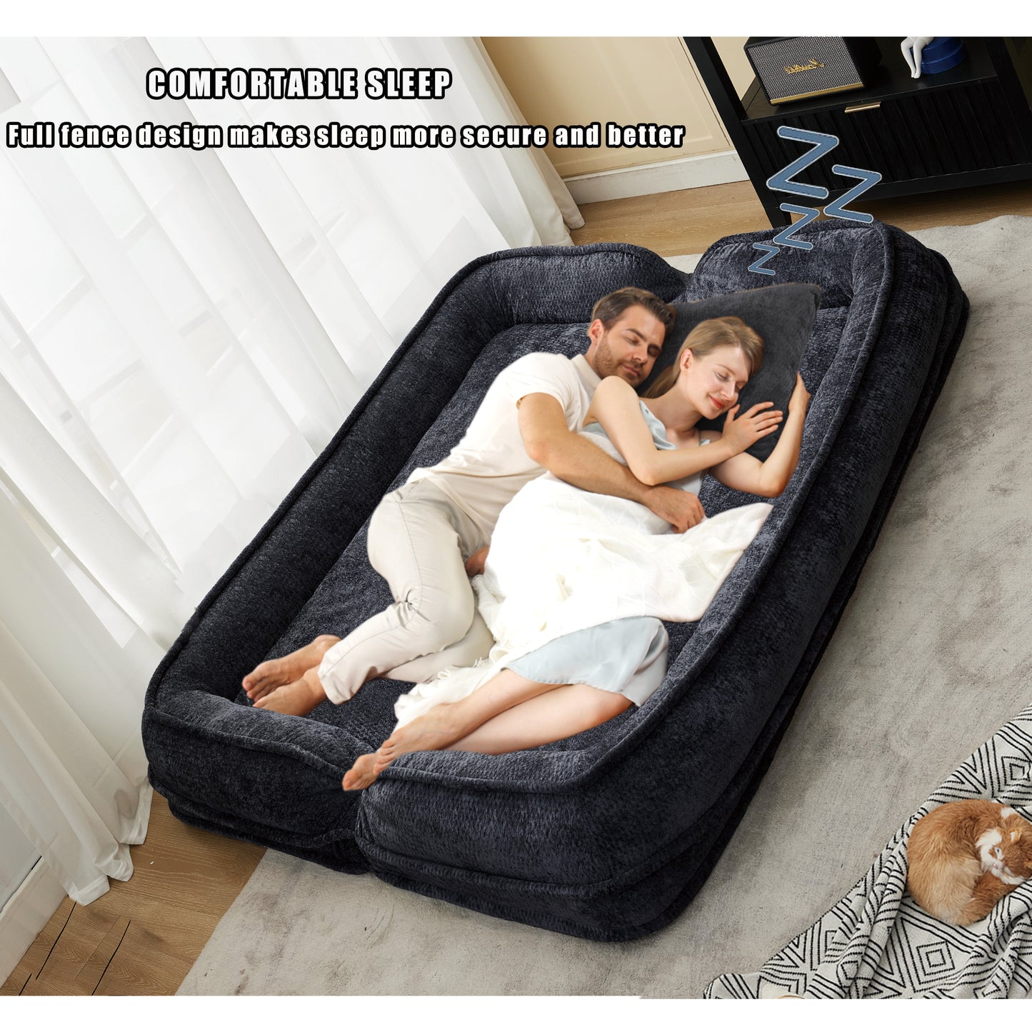 Extra Large Chenille Lazy Sofa Loveseat - Black Dog Bed