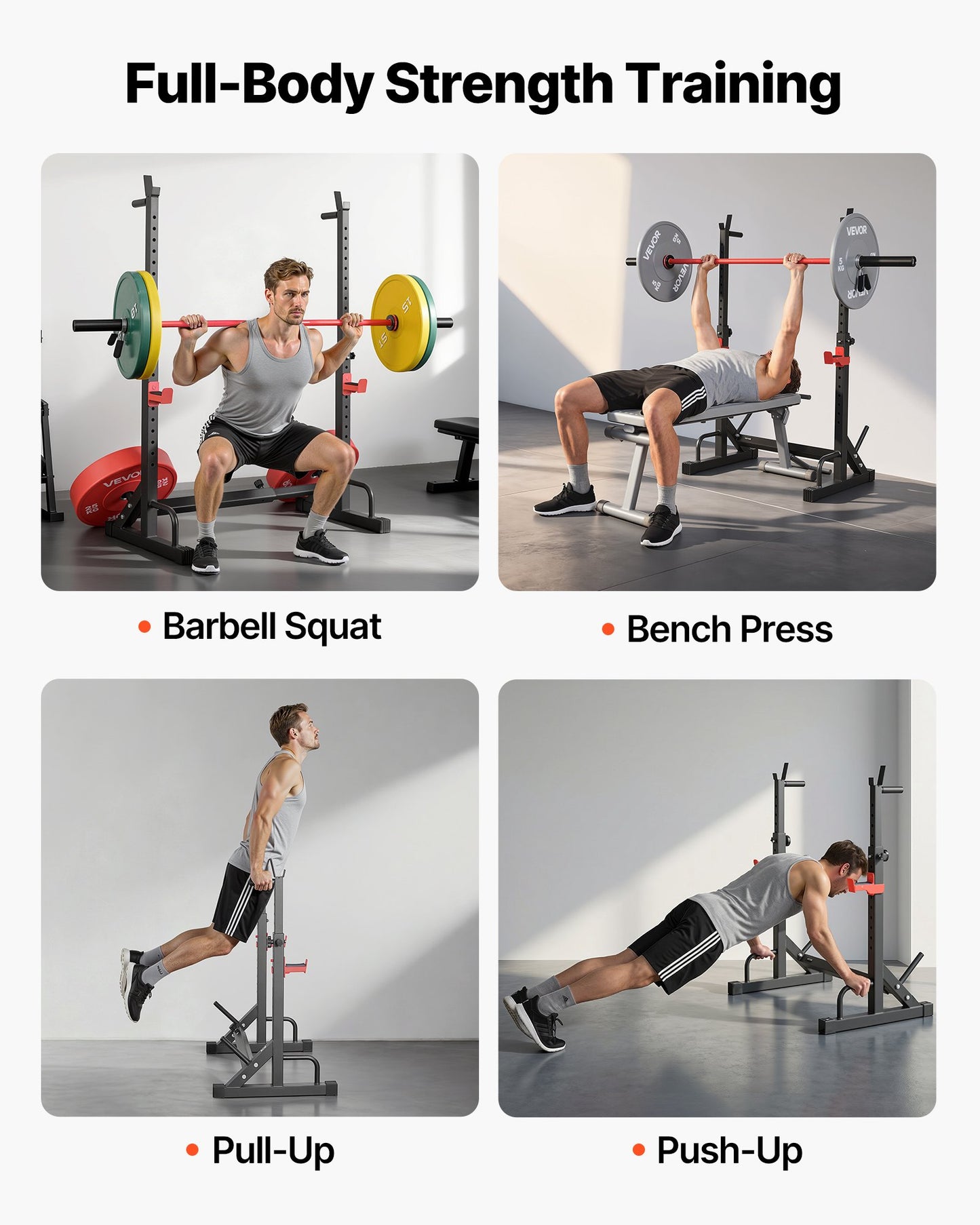 Power Cage Squat Rack for Home Gym - Adjustable Weight Lifting Equipment with Barbell Storage & J-Hooks