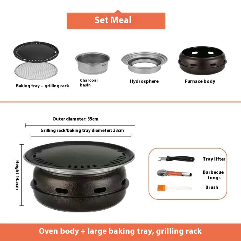 Portable Charcoal Grill Oven - Smoke-Free Outdoor Barbecue for 3-5 People