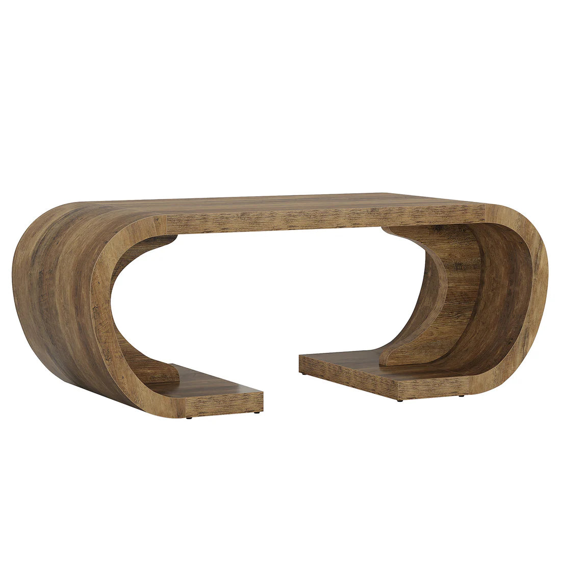 C-Shaped Coffee Table - Artistic Wooden Center Table, Brown