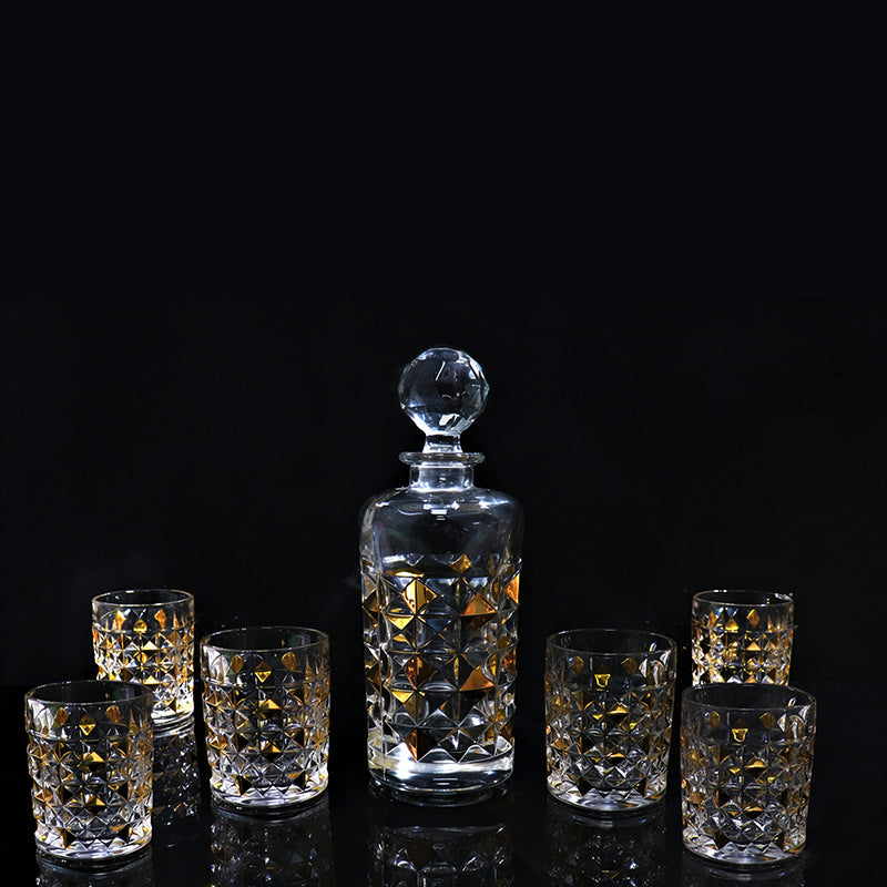Crystal Whisky Glass Set - Home Bar Drinkware with Gilded Pattern