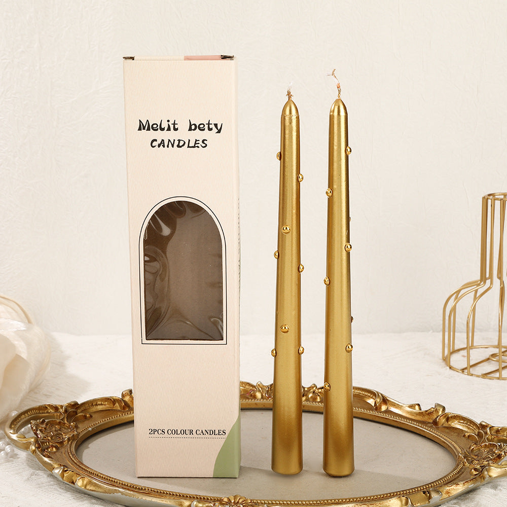 European-Style Electroplated Colored Pearl Long-Stem Candle for Home Use Smokeless