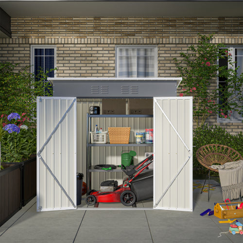 6x4 Outdoor Metal Garden Tool Storage Shed with Lockable Door and Floor Frame - Gray