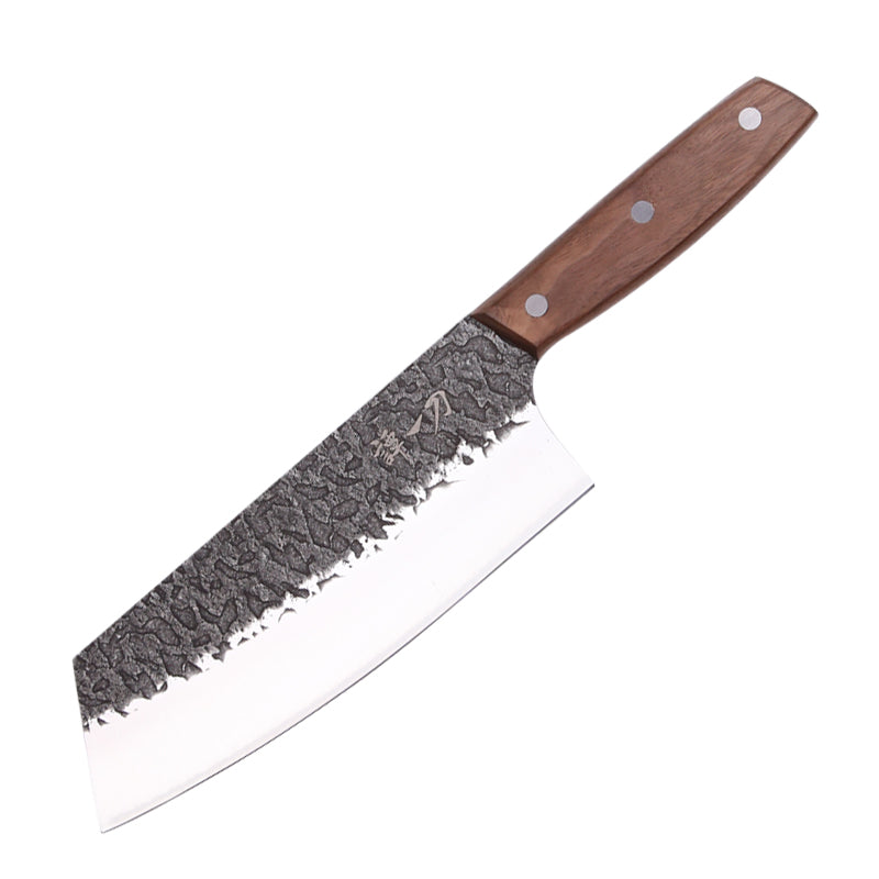 Old Fashioned Carved Chinese Kitchen Knife - Multi-purpose Stainless Steel Blade, Black