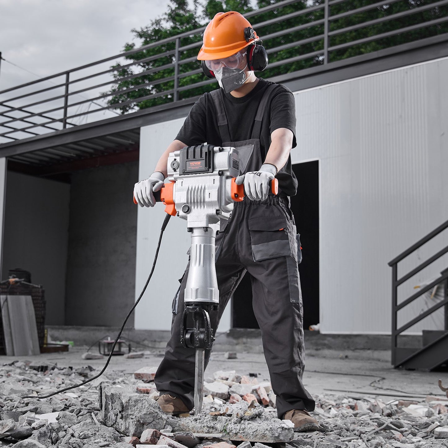 2100W Electric Demolition Jack Hammer Concrete Breaker with 2 Chisels - Orange