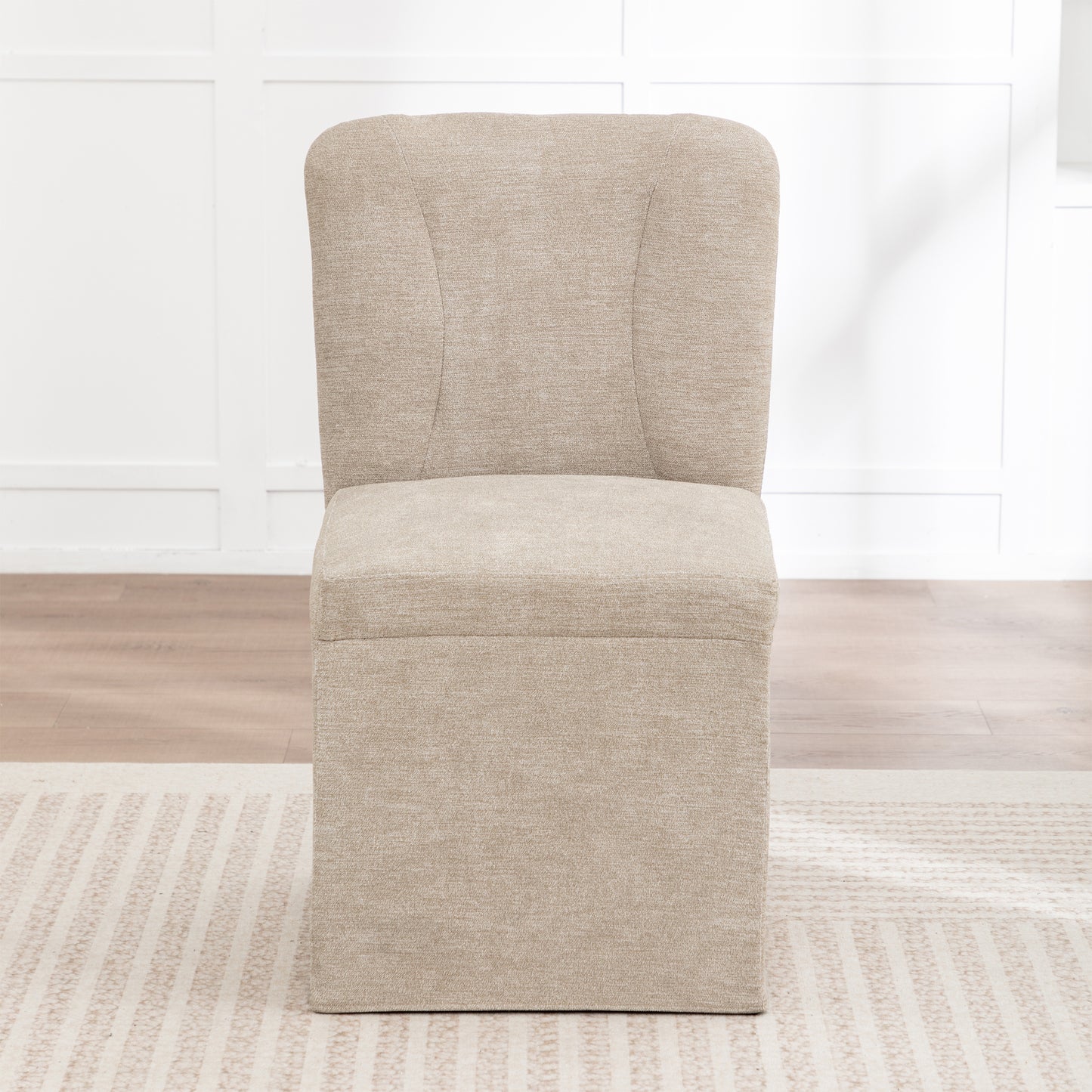 Modern Linen Dining Chairs with Padded Seat - Set of 2 (Brown)