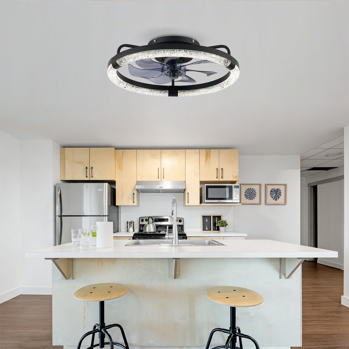 20" Modern Ceiling Fan with LED Light & Remote Control - Matte Black