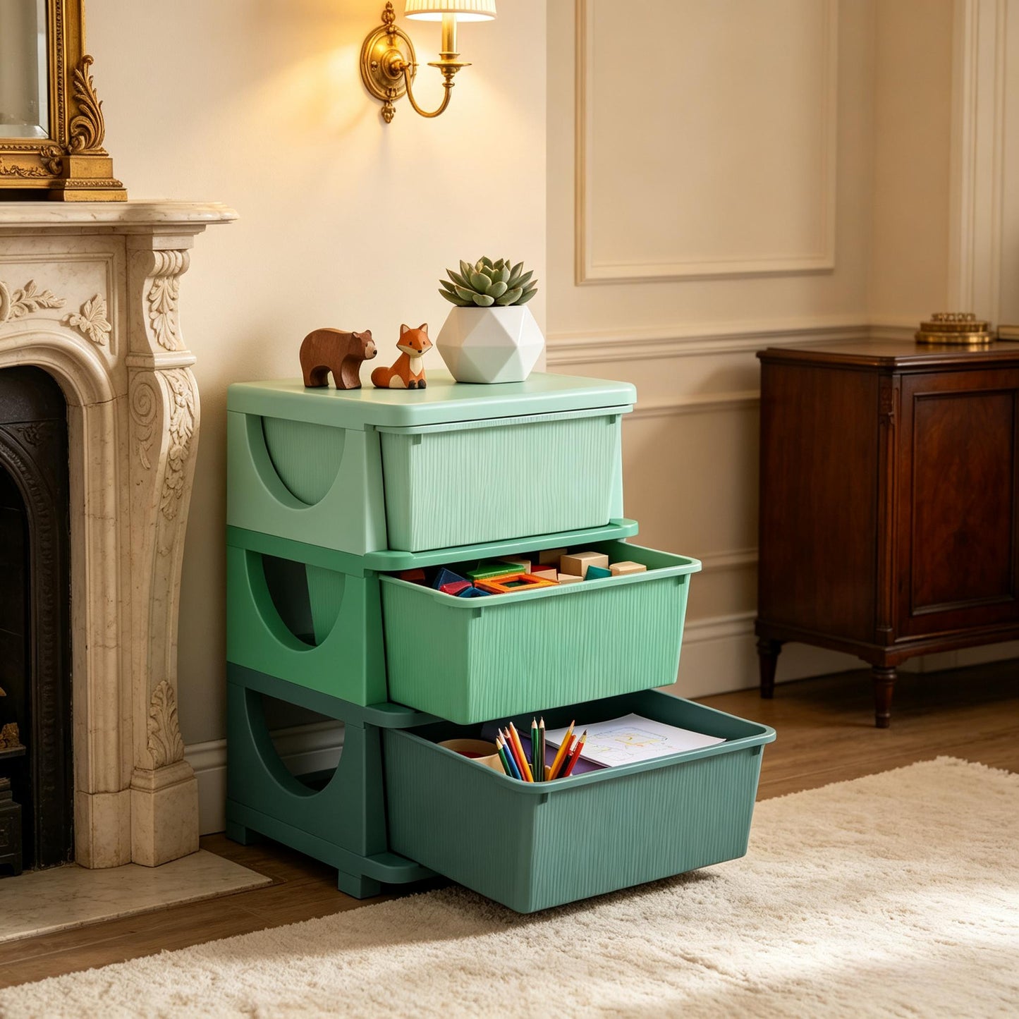 Multi-Tier Toy Storage Tower - Child-Friendly Green Organizer