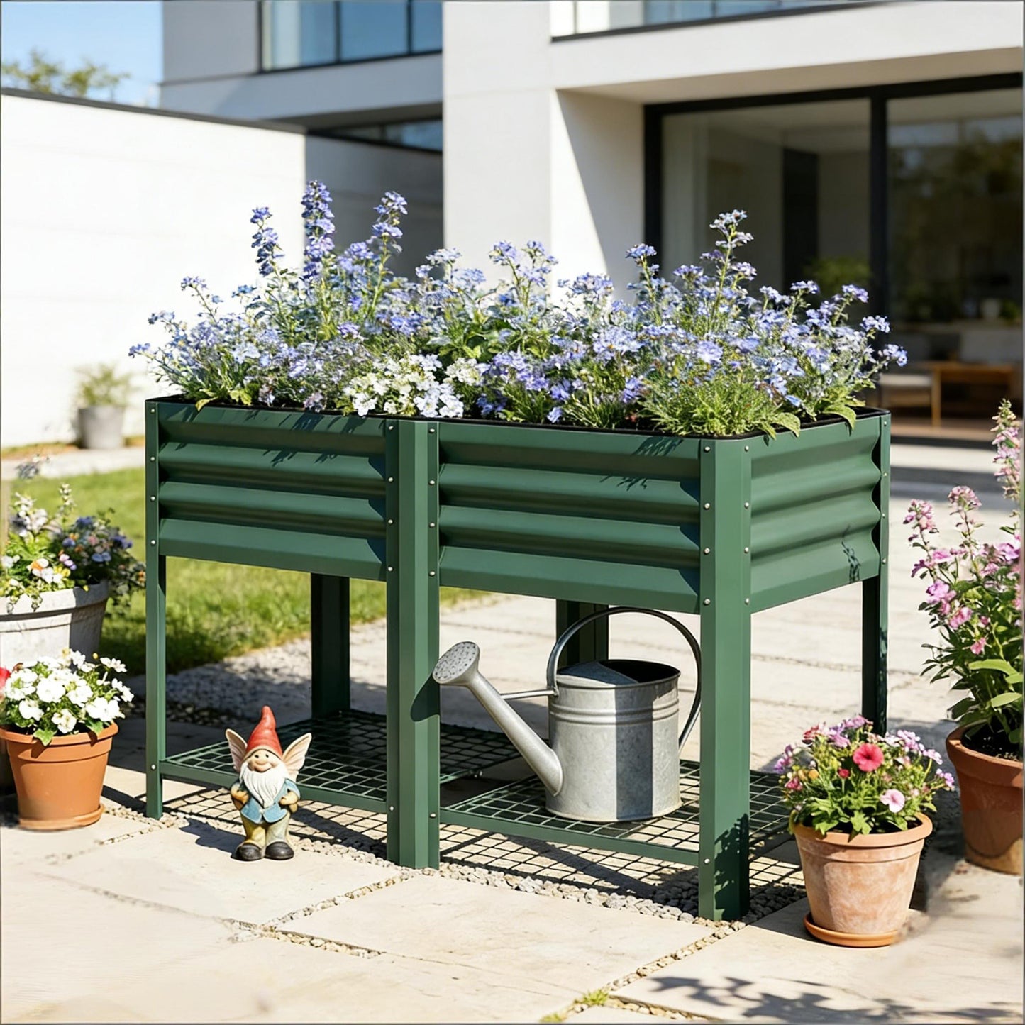 Elevated Planter Box - Outdoor Raised Garden Bed in Green